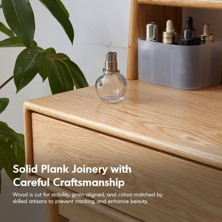 Scandinavian Oak Wood Moru Glass Dressing Table With Mirror GLEAM