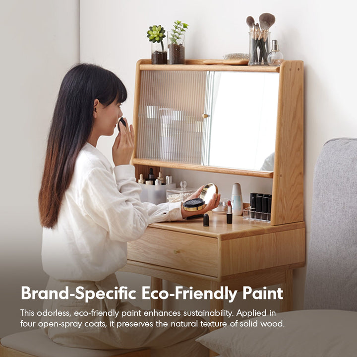 Scandinavian Oak Wood Moru Glass Dressing Table With Mirror GLEAM