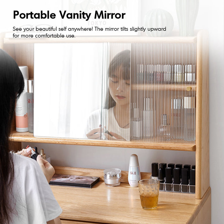 Scandinavian Oak Wood Moru Glass Dressing Table With Mirror GLEAM