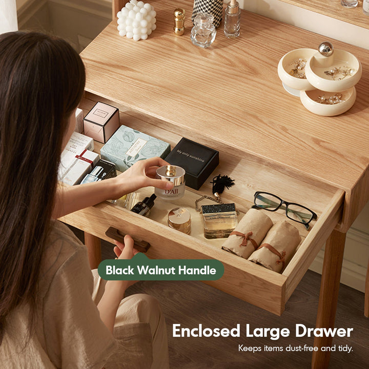 Scandinavian Oak Wood Dressing Table With Mirror NIA