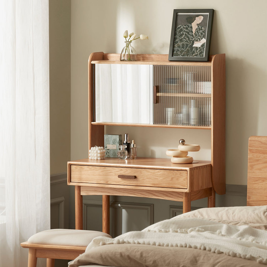 Scandinavian Oak Wood Dressing Table With Mirror NIA