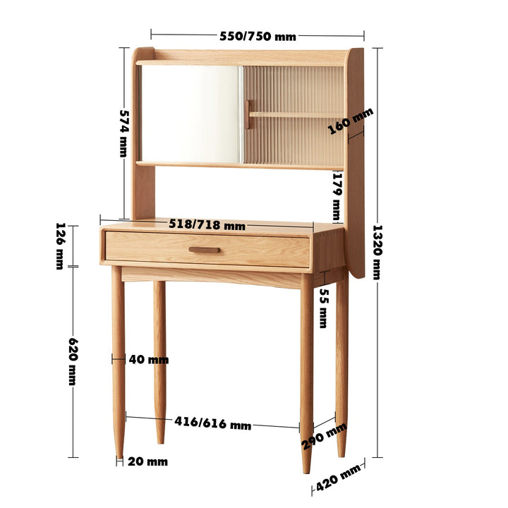 Scandinavian Oak Wood Dressing Table With Mirror NIA