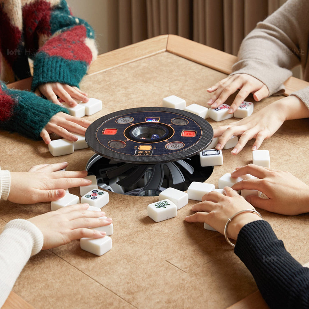 Scandinavian oak wood electric automatic mahjong table luckyv in details.