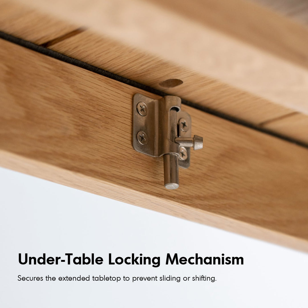 Scandinavian oak wood extendable dining table privot detail 4.