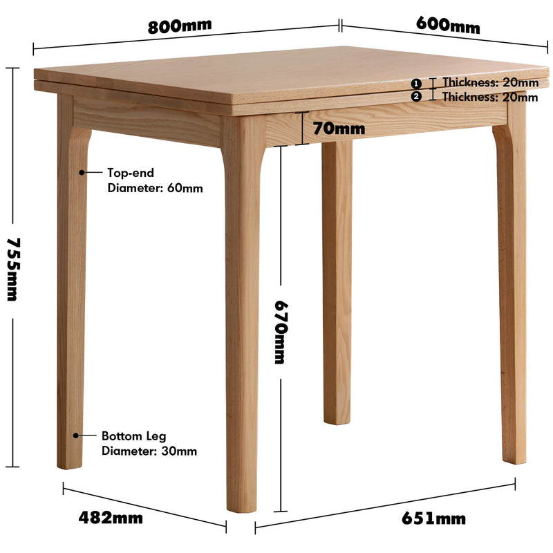 Scandinavian Oak Wood Extendable Dining Table PRIVOT Size Chart