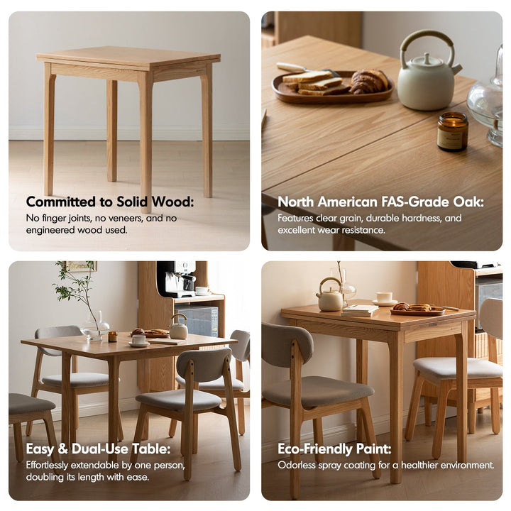 Scandinavian oak wood extendable dining table privot with context.