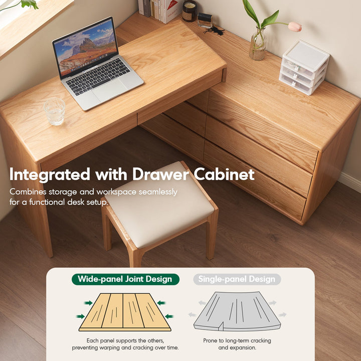 Scandinavian Oak Wood Extendable Dressing Table With Chest Of Drawers BLEND