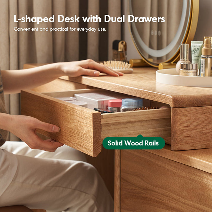 Scandinavian Oak Wood Extendable Dressing Table With Chest Of Drawers BLEND