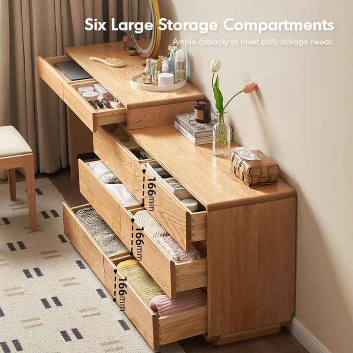 Scandinavian Oak Wood Extendable Dressing Table With Chest Of Drawers BLEND