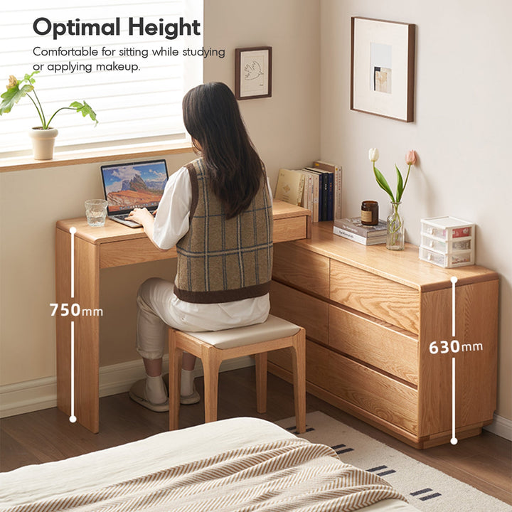 Scandinavian Oak Wood Extendable Dressing Table With Chest Of Drawers BLEND