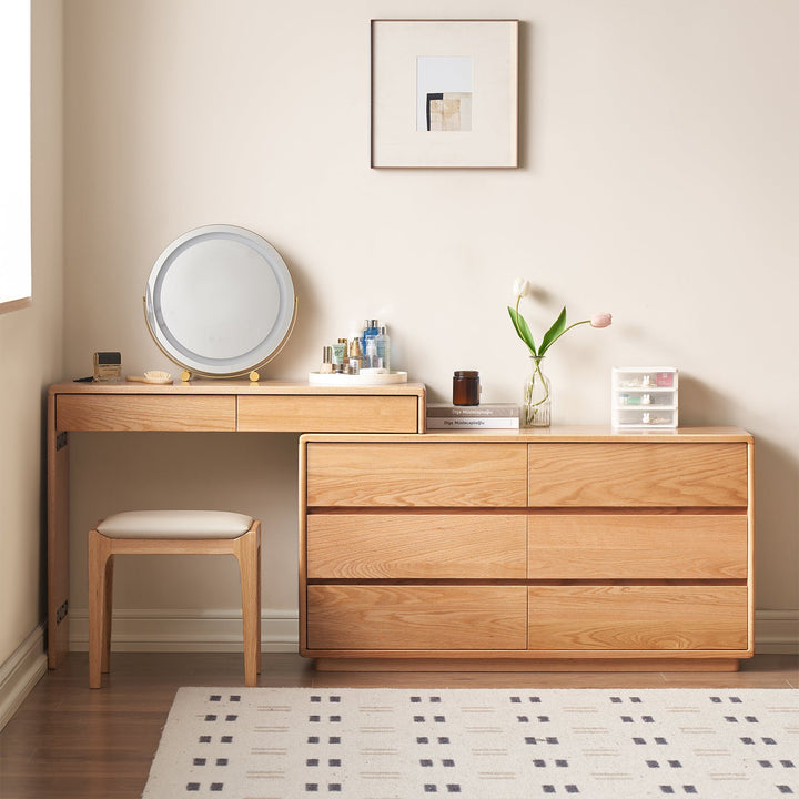 Scandinavian Oak Wood Extendable Dressing Table With Chest Of Drawers BLEND