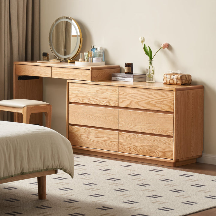 Scandinavian Oak Wood Extendable Dressing Table With Chest Of Drawers BLEND