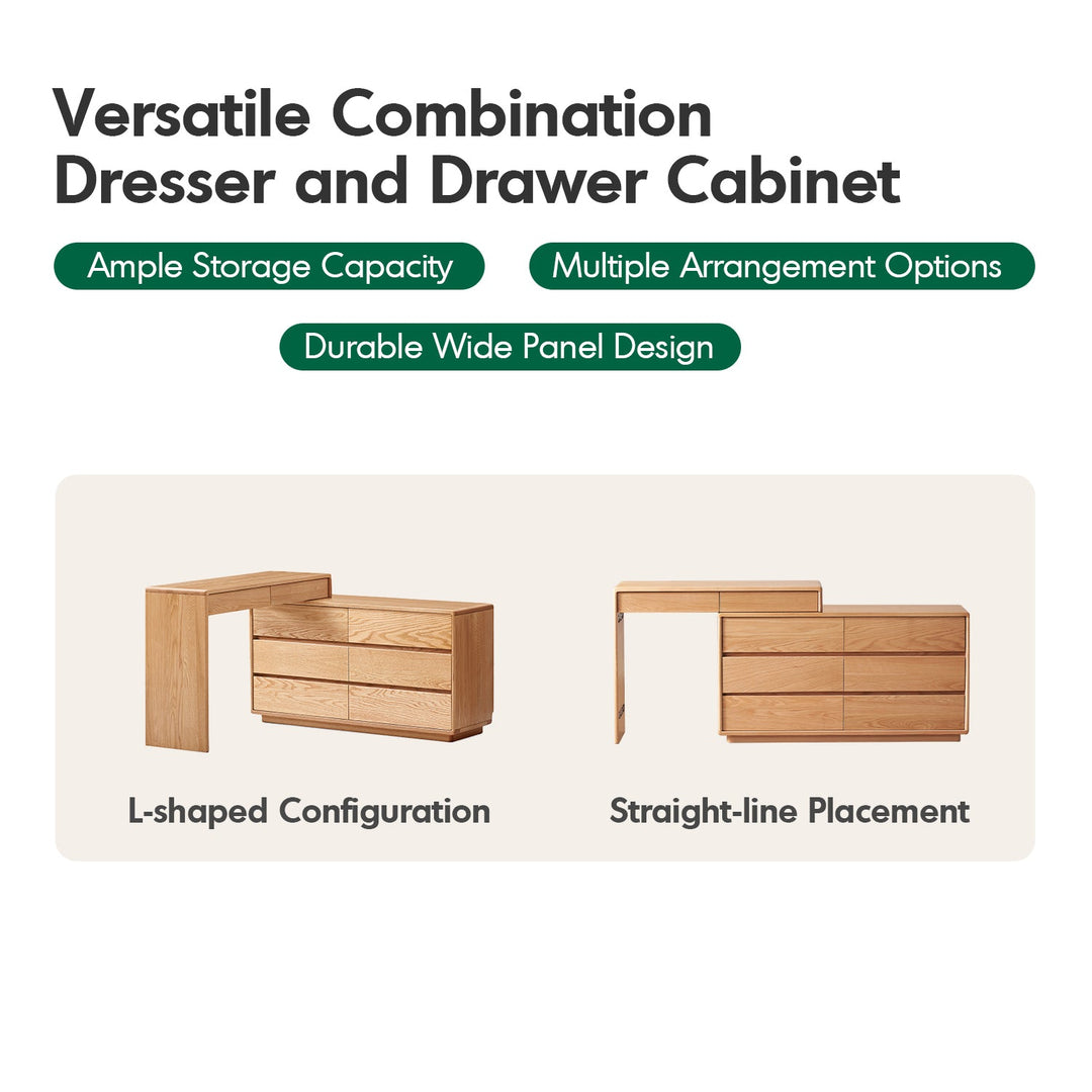 Scandinavian Oak Wood Extendable Dressing Table With Chest Of Drawers BLEND