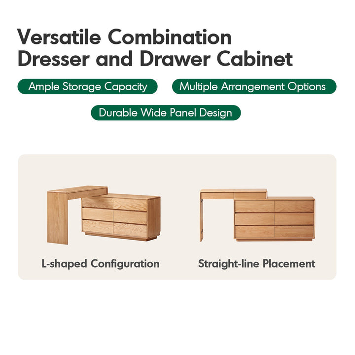 Scandinavian Oak Wood Extendable Dressing Table With Chest Of Drawers BLEND