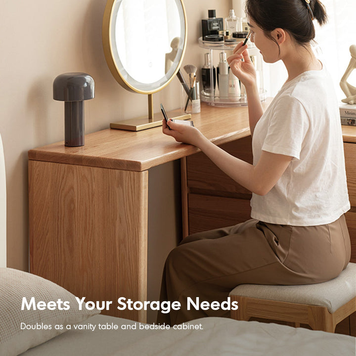 Scandinavian oak wood extendable dressing table with chest of drawers vista conceptual design.