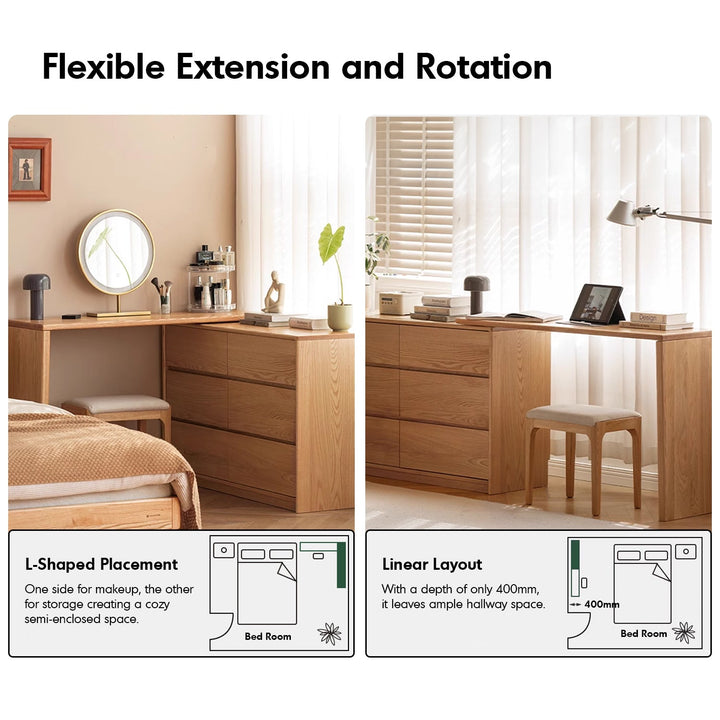 Scandinavian oak wood extendable dressing table with chest of drawers vista situational feels.