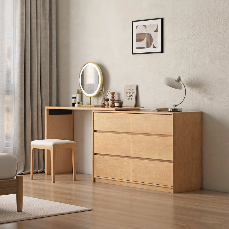 Scandinavian Oak Wood Extendable Dressing Table With Chest Of Drawers VISTA More Details and Instruction