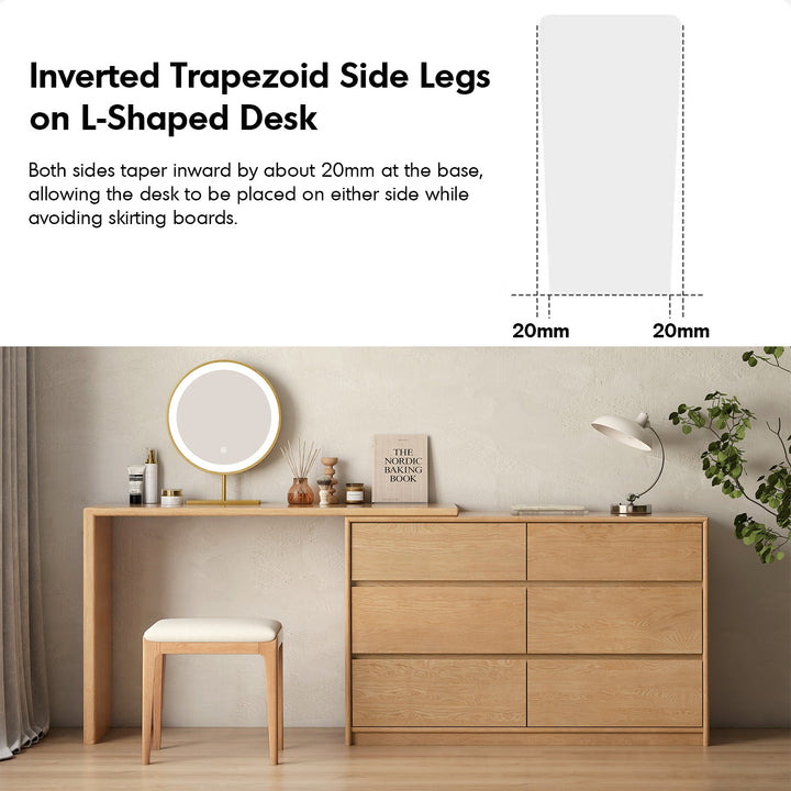 Scandinavian oak wood extendable dressing table with chest of drawers vista detail 6.