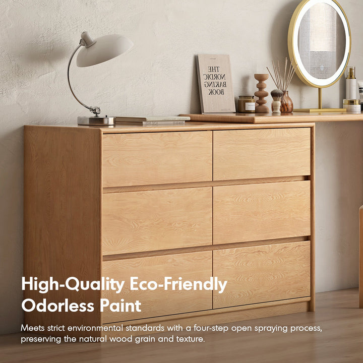 Scandinavian oak wood extendable dressing table with chest of drawers vista detail 9.