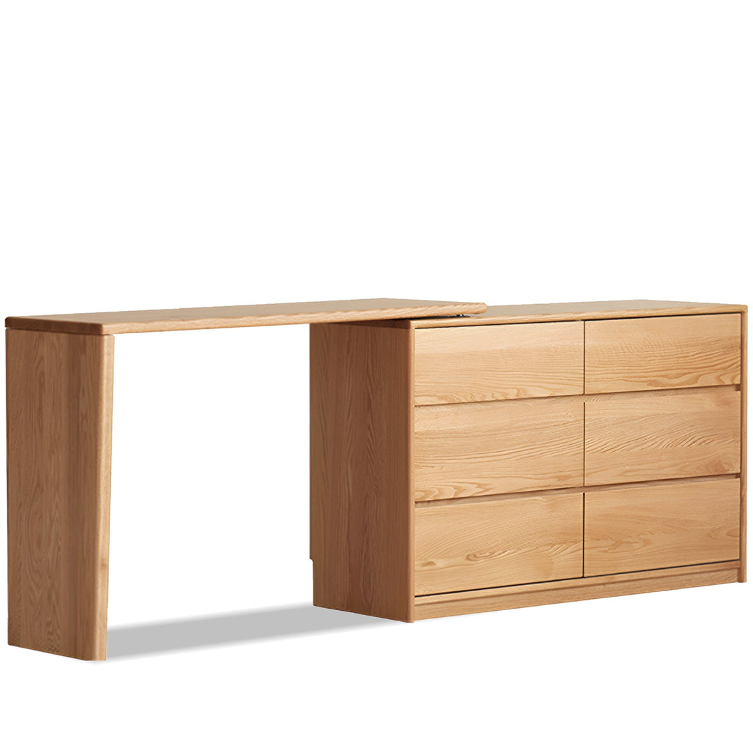 Scandinavian oak wood extendable dressing table with chest of drawers vista detail 14.