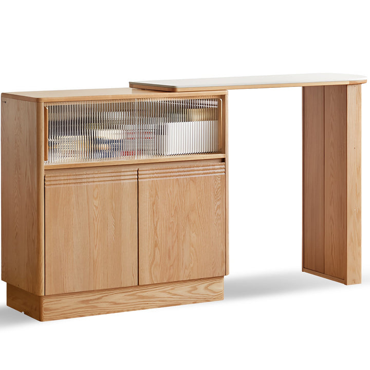 Scandinavian Oak Wood Extendable Storage Bar Table EXPANDI