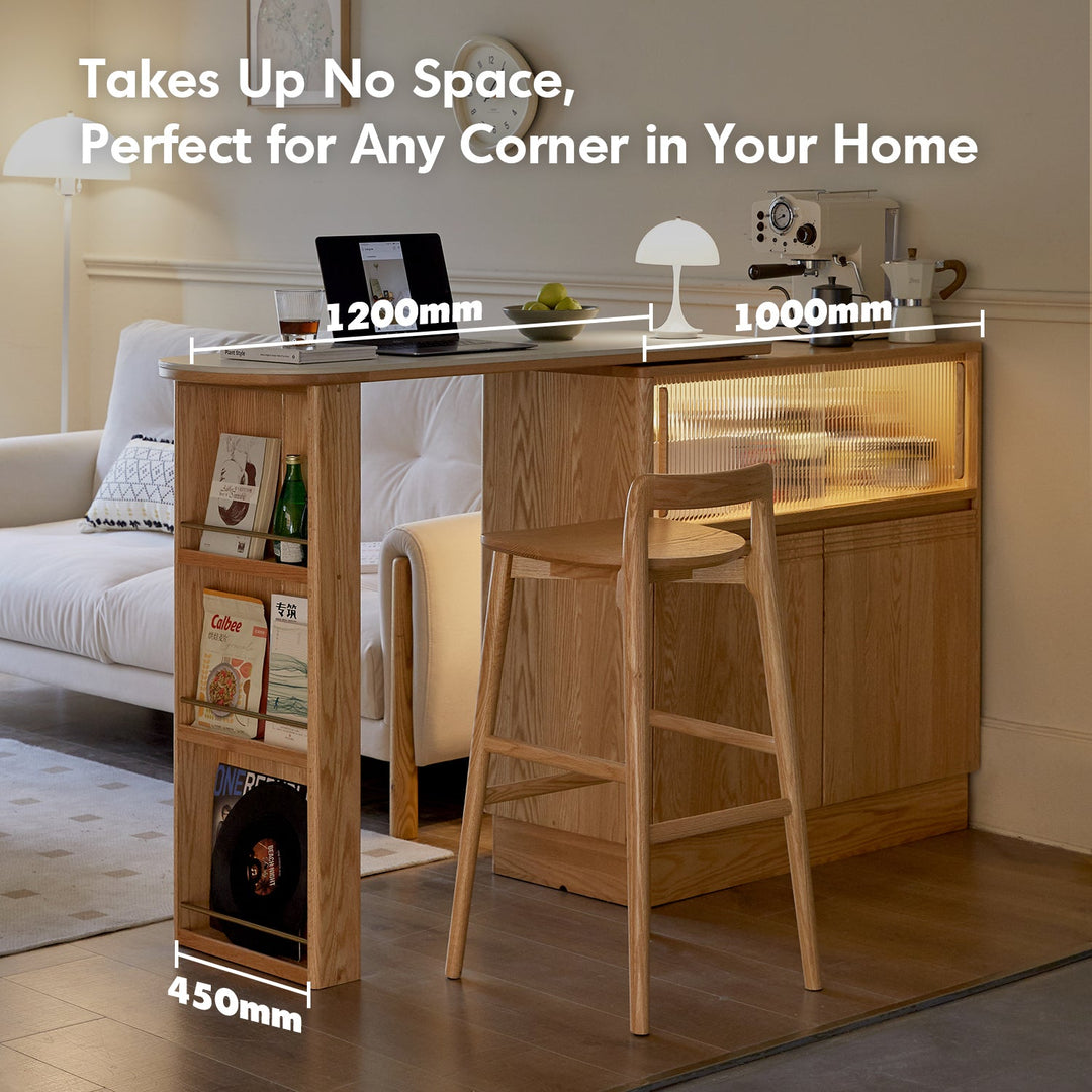 Scandinavian Oak Wood Extendable Storage Bar Table EXPANDI