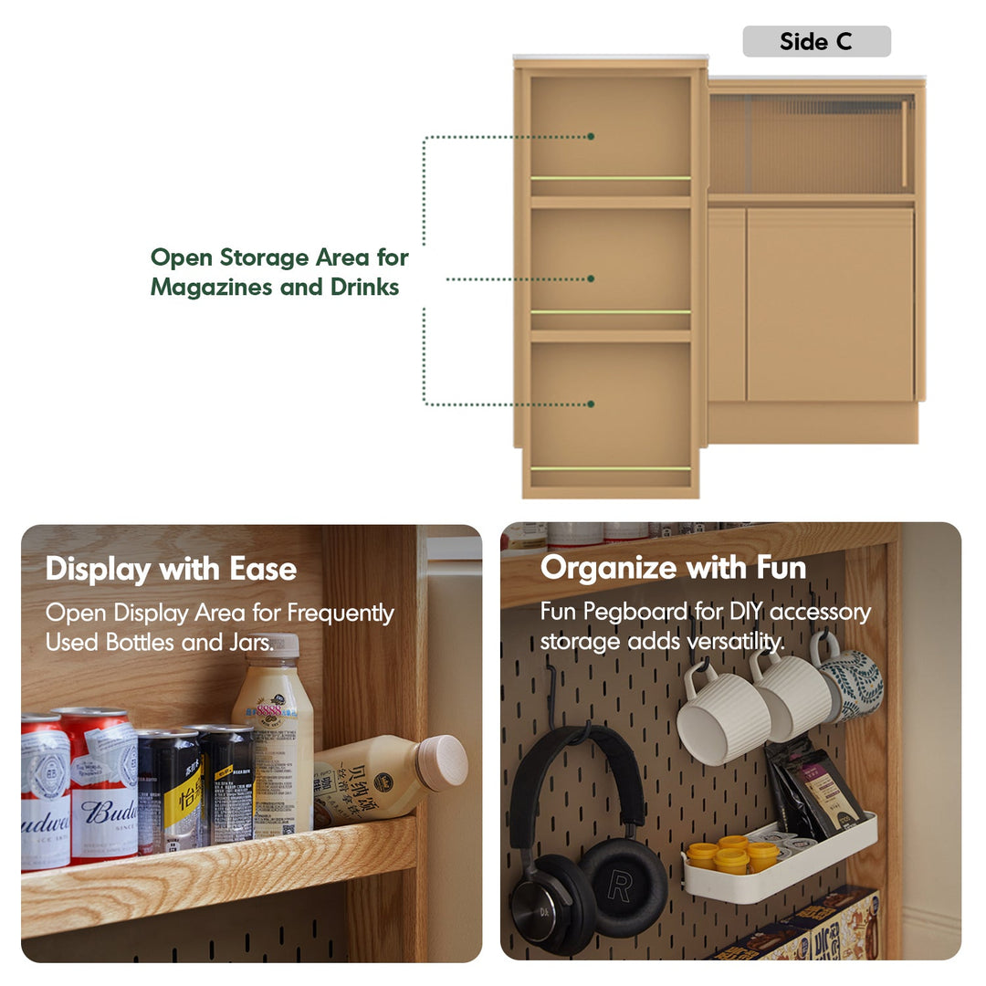 Scandinavian Oak Wood Extendable Storage Bar Table EXPANDI