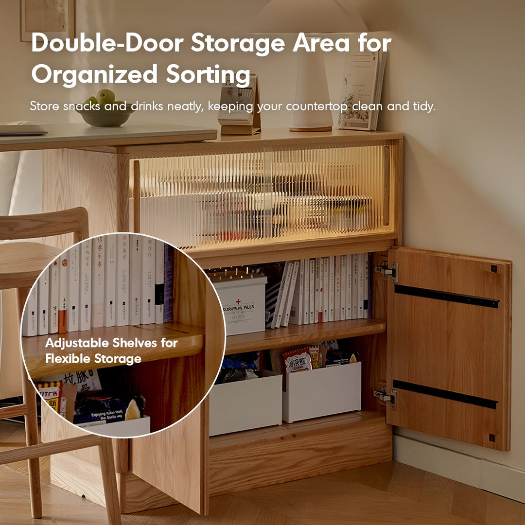 Scandinavian Oak Wood Extendable Storage Bar Table EXPANDI