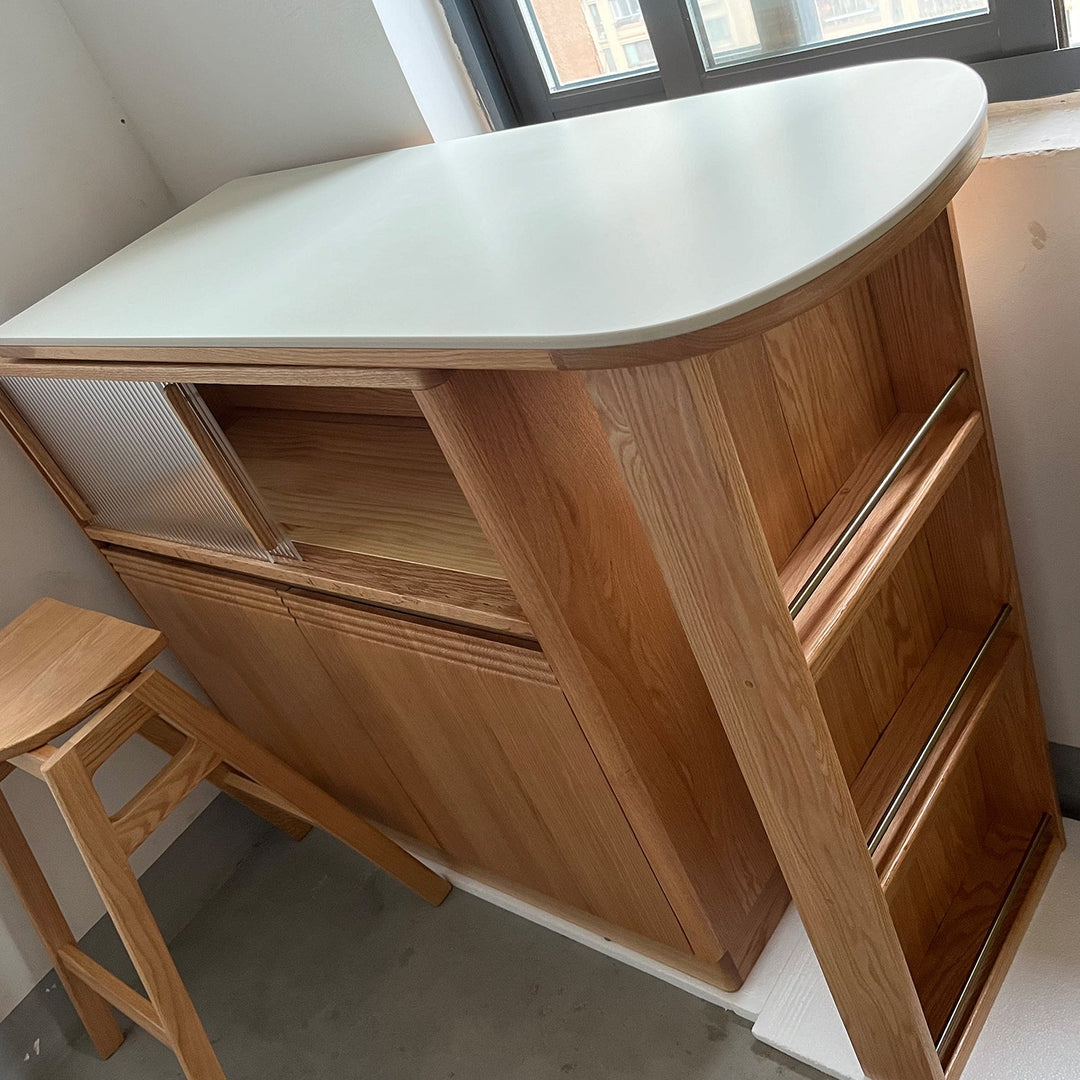 Scandinavian Oak Wood Extendable Storage Bar Table EXPANDI