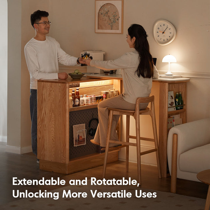 Scandinavian Oak Wood Extendable Storage Bar Table EXPANDI