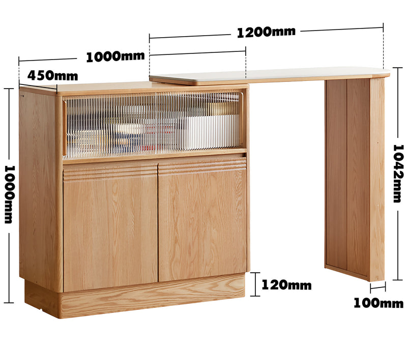 Scandinavian Oak Wood Extendable Storage Bar Table EXPANDI Size Chart