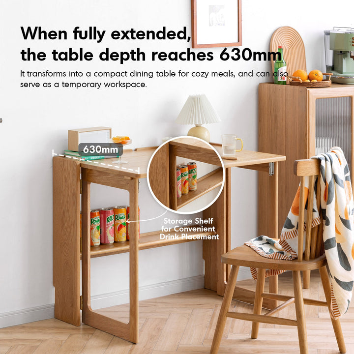 Scandinavian oak wood extendable study table jora with context.