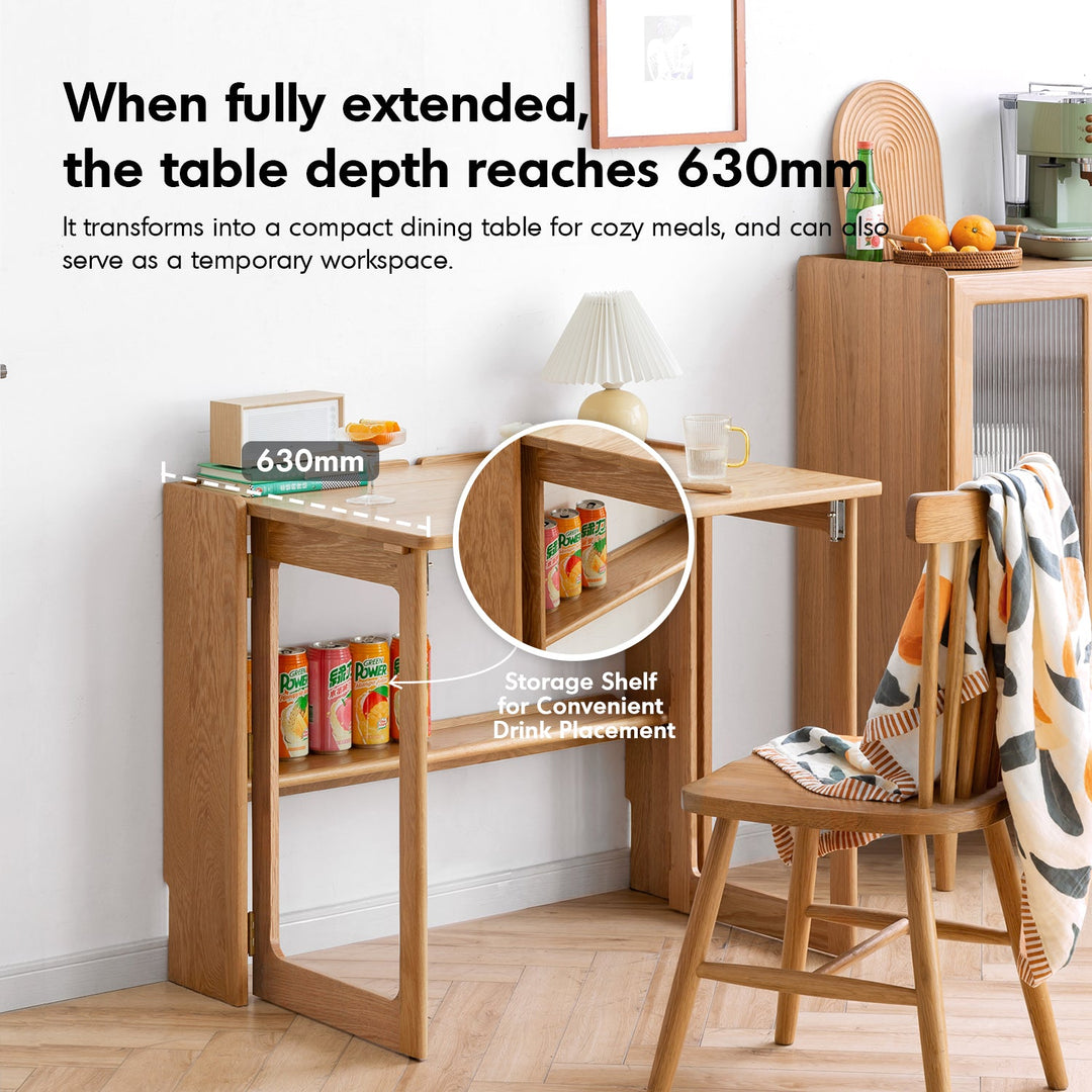 Scandinavian oak wood extendable study table jora with context.