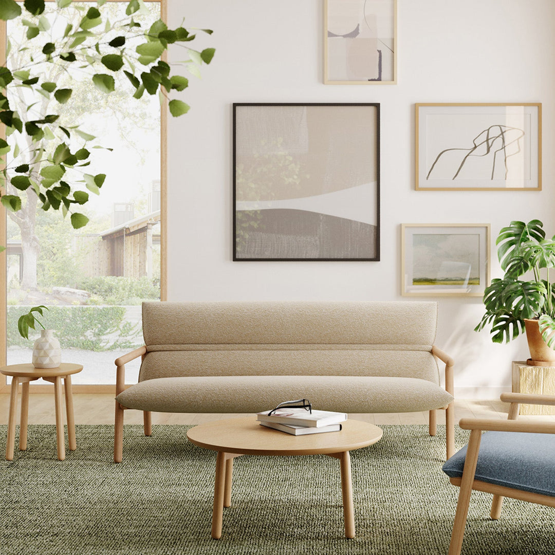 Scandinavian Oak Wood Fabric 2 Seater Sofa MAY