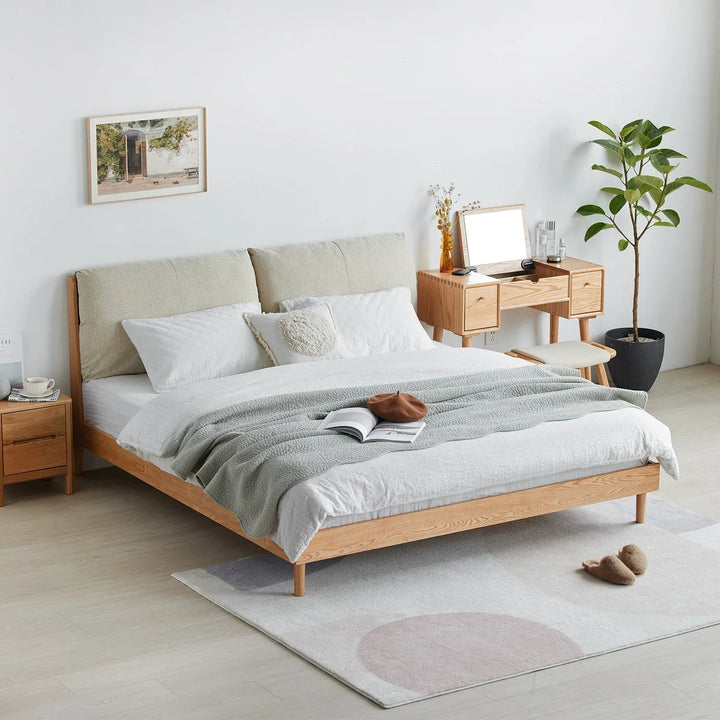 Scandinavian Oak Wood Fabric Bed RUTLAND