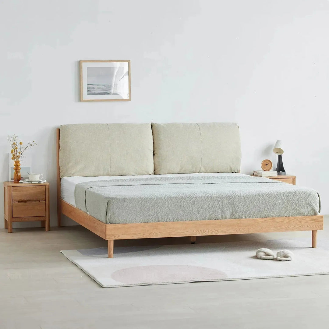 Scandinavian Oak Wood Fabric Bed RUTLAND