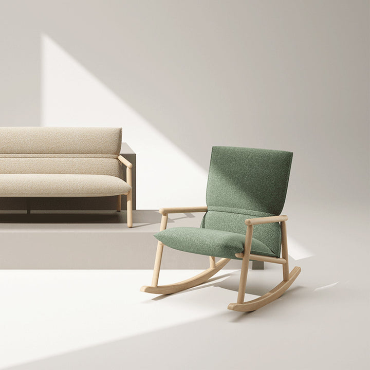Scandinavian Oak Wood Fabric Rocking Chair MAY