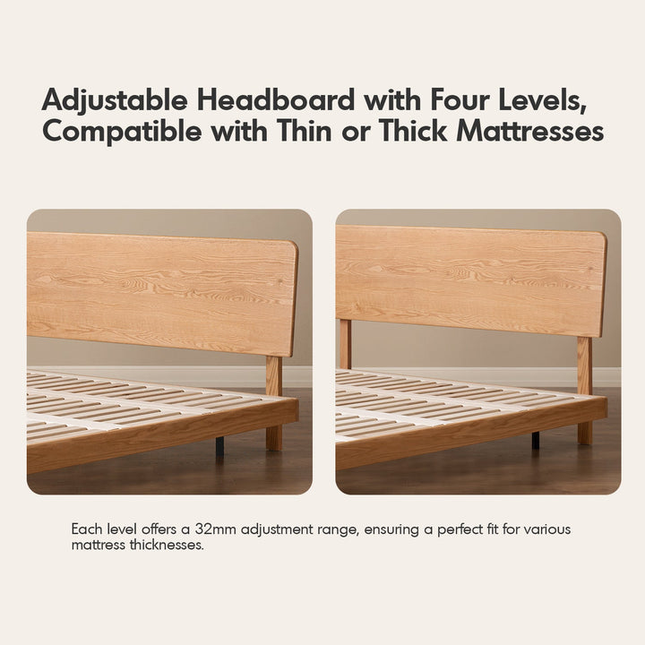 Scandinavian Oak Wood Headboard Adjustable Floating Bed NORA