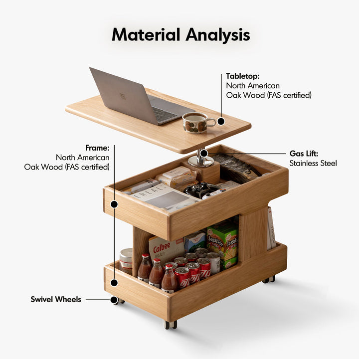 Scandinavian Oak Wood Height Adjustable Coffe Table LIFT