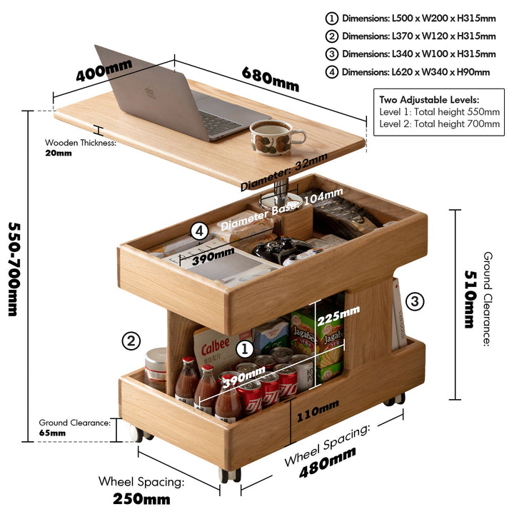 Scandinavian Oak Wood Height Adjustable Coffe Table LIFT