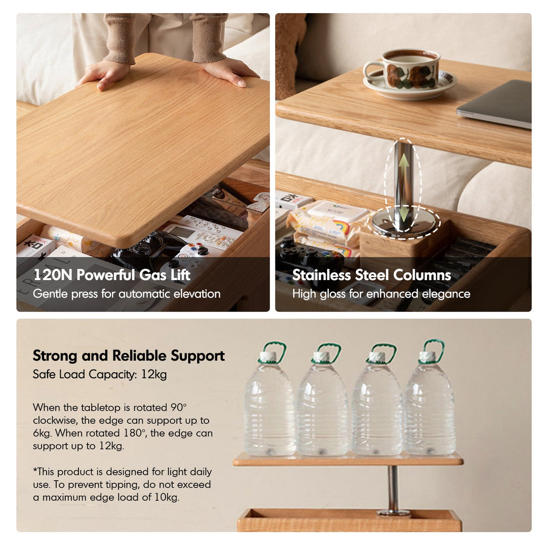 Scandinavian Oak Wood Height Adjustable Coffe Table LIFT