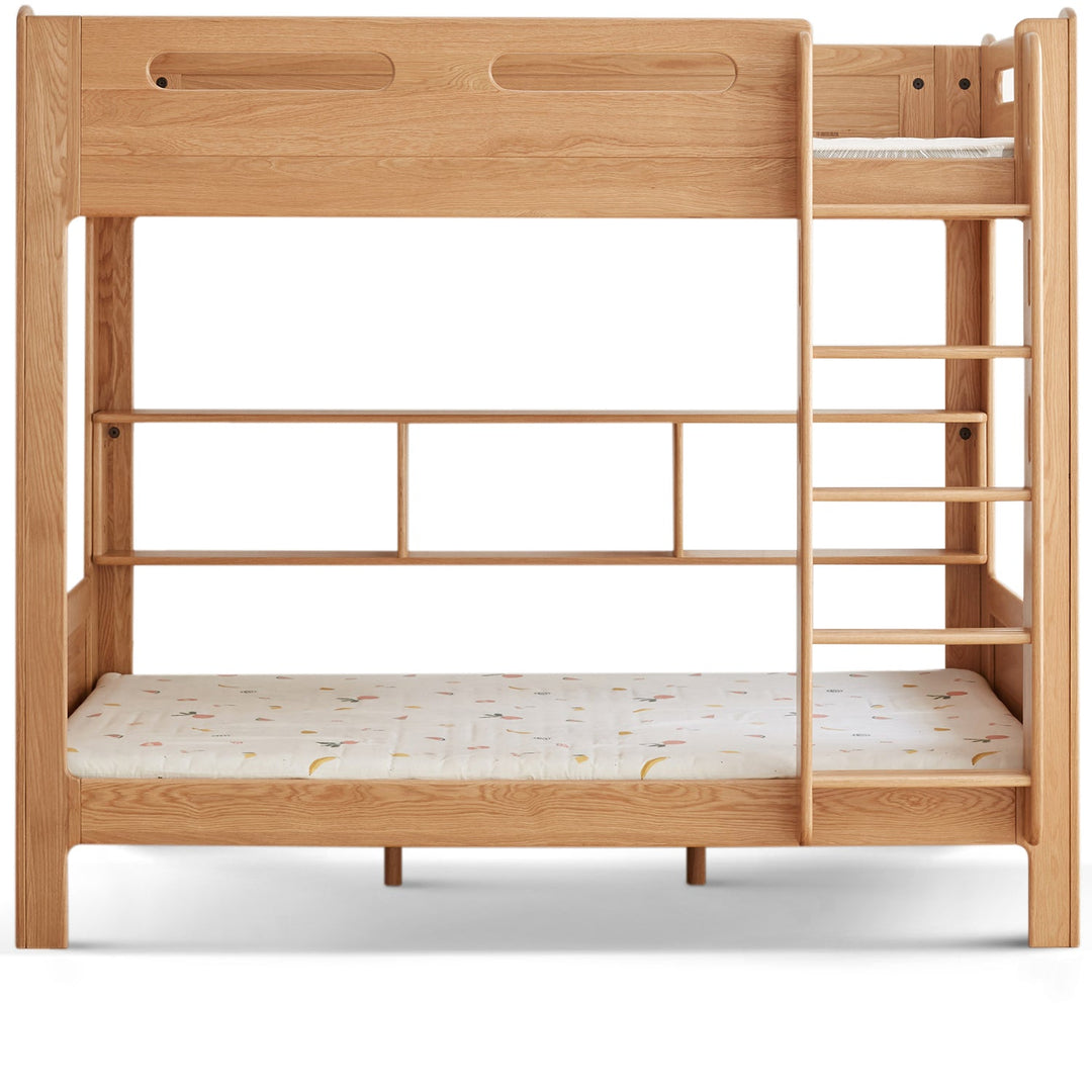 Scandinavian Oak Wood Kids Bunk Bed With Wall Shelf HIVE