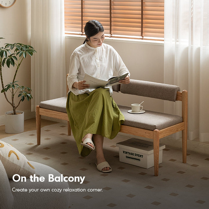 Scandinavian Oak Wood Mixed Weave Fabric Dining Bench PILLAR