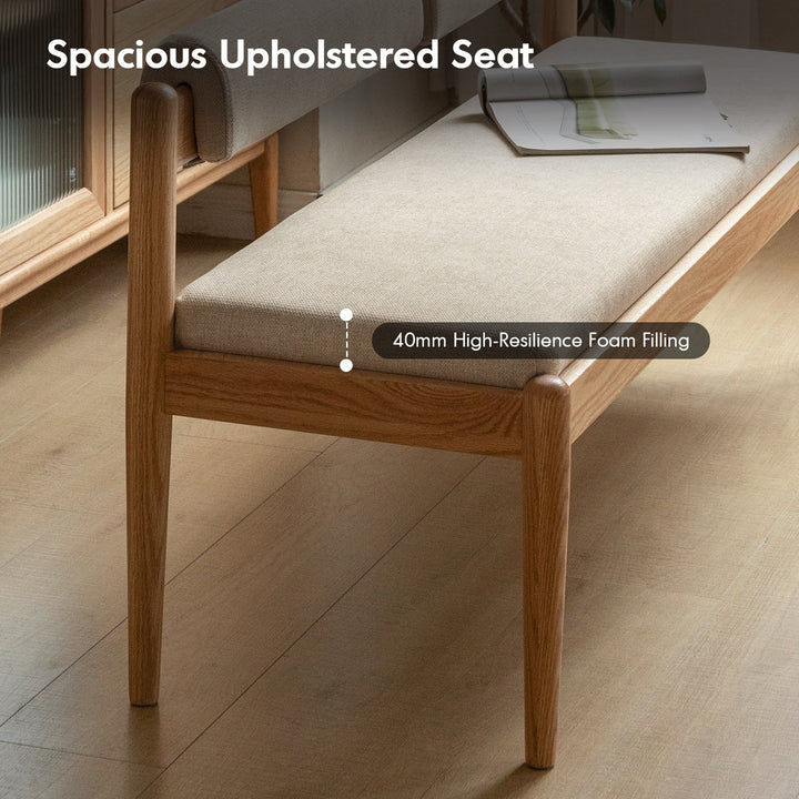 Scandinavian Oak Wood Mixed Weave Fabric Dining Bench PILLAR