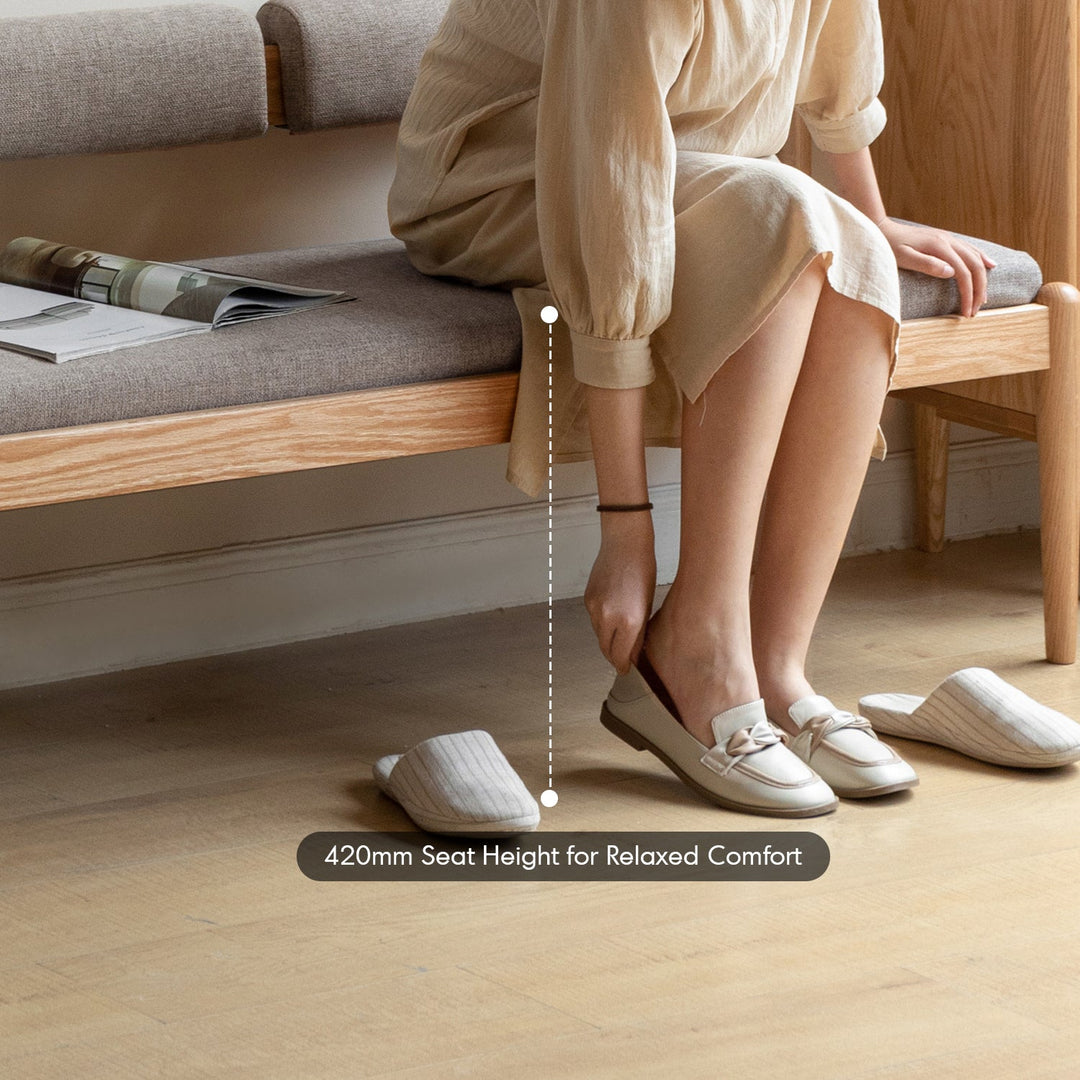 Scandinavian Oak Wood Mixed Weave Fabric Dining Bench PILLAR