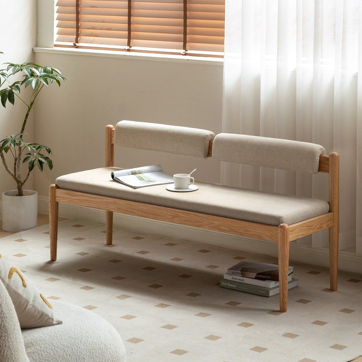 Scandinavian Oak Wood Mixed Weave Fabric Dining Bench PILLAR