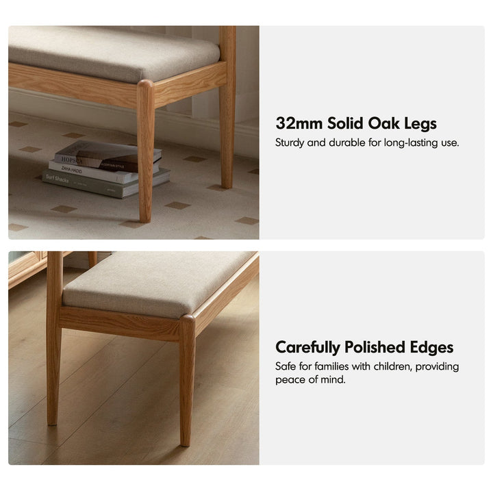 Scandinavian Oak Wood Mixed Weave Fabric Dining Bench PILLAR