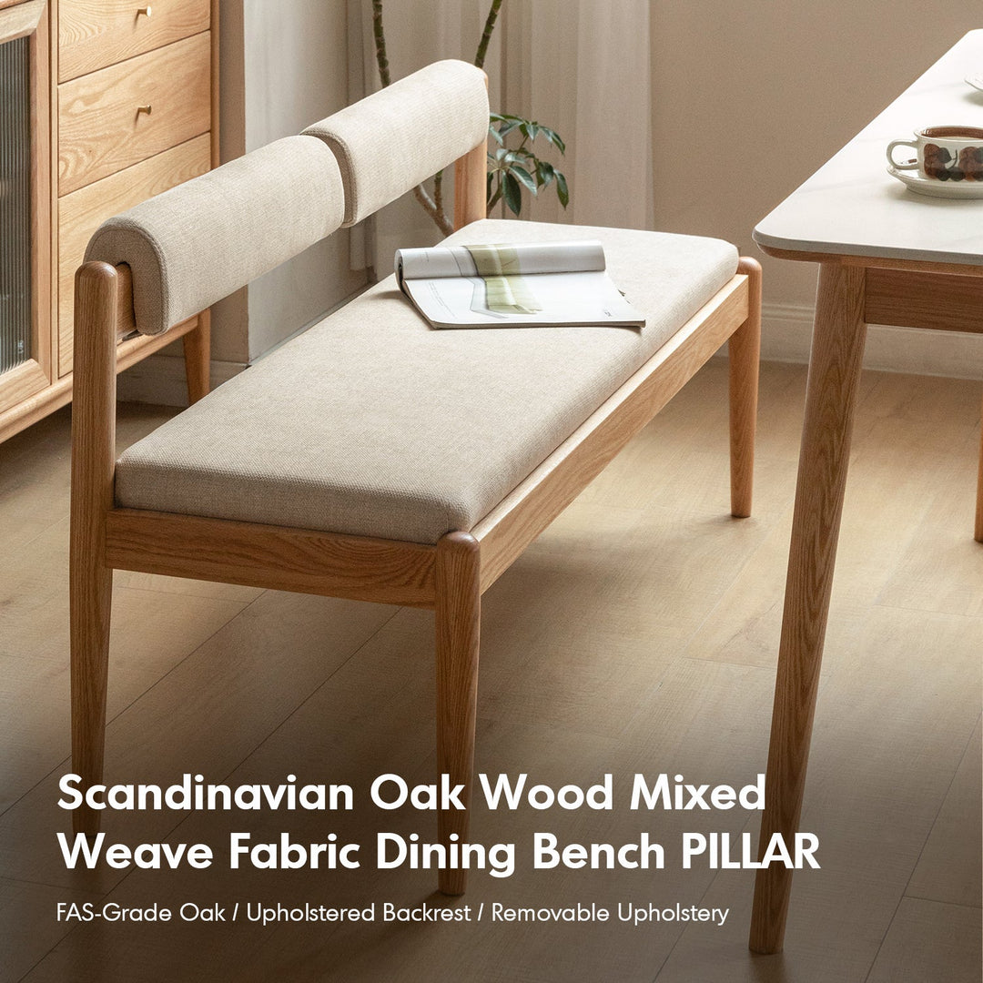 Scandinavian Oak Wood Mixed Weave Fabric Dining Bench PILLAR