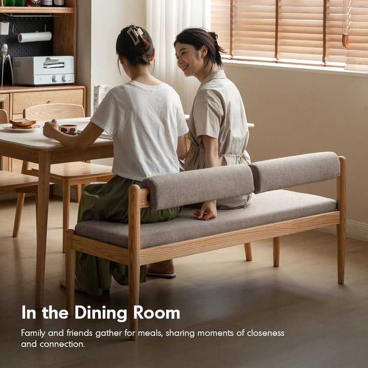 Scandinavian Oak Wood Mixed Weave Fabric Dining Bench PILLAR