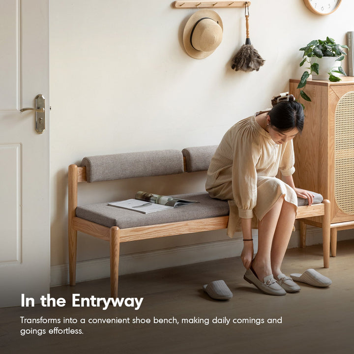 Scandinavian Oak Wood Mixed Weave Fabric Dining Bench PILLAR